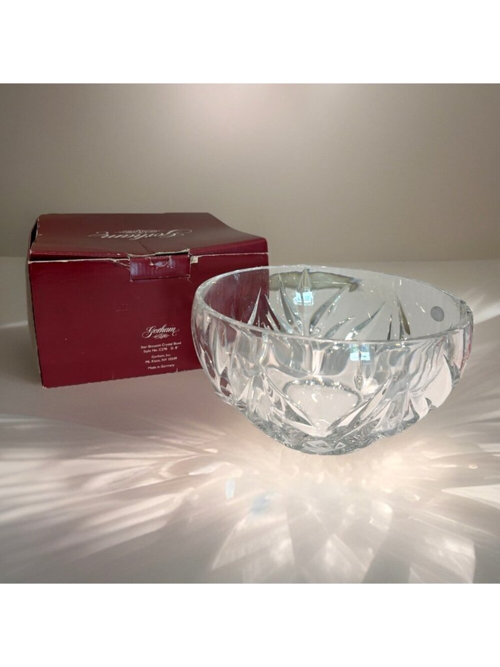 VTG Gorham Star Blossom Full Lead Cut Crystal Bowl Centerpiece 8" Germany NIB